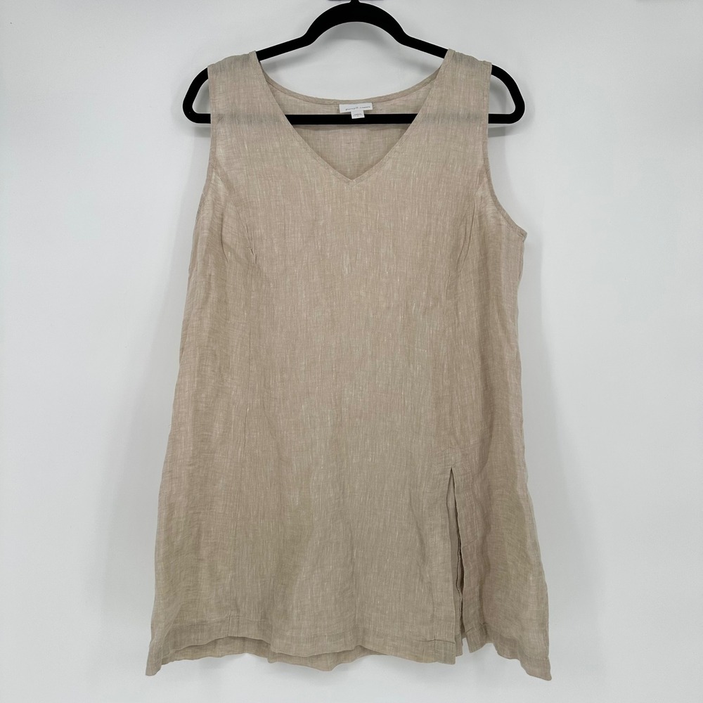 J. Jill Beige Neutral Sleeveless 100% Linen Tunic Top Lagenlook Coastal Boho L